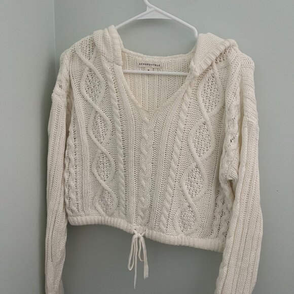 Aeropostale Cream Cable Knit Hoodie Sweater - Size XS - Picture 6 of 10